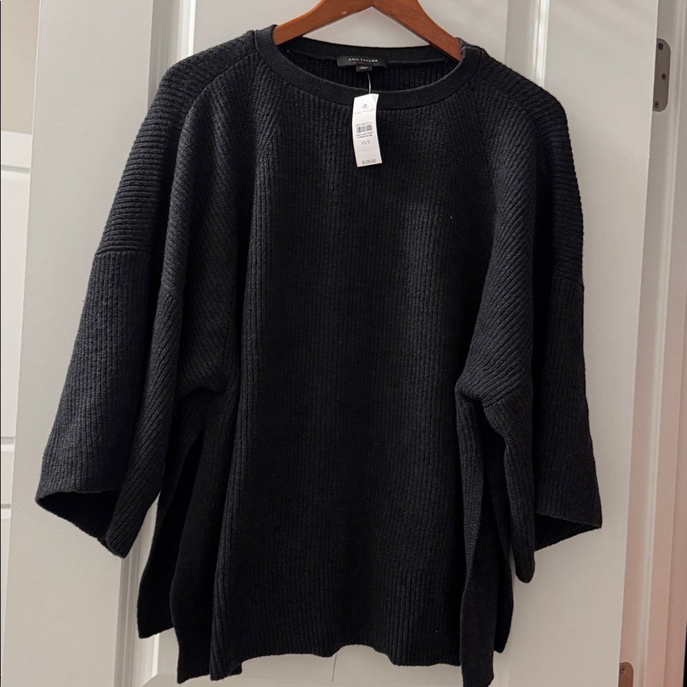 Ann Taylor Heather Charcoal Gray Pointelle Poncho NWT